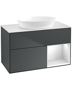 Villeroy und Boch Finion Waschtischunterschrank FA21MTHG 100cm, Abdeckplatte white matt, Regale White matt lacquer, Midnight Blue Matt Lacquer