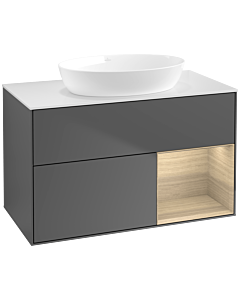 Villeroy und Boch Finion Waschtischunterschrank FA21PCGK 100cm, Abdeckplatte white matt, Regale Oak Veneer, Anthracite matt