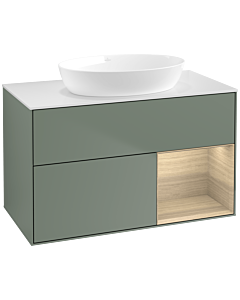 Villeroy und Boch Finion Villeroy und Boch FA21PCGM 100cm, plaque de recouvrement blanc mat, étagères Oak Veneer , Olive Matt Lacquer