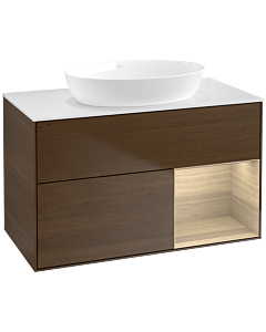 Villeroy und Boch Finion Villeroy und Boch FA21PCGN 100cm, plaque de recouvrement blanc mat, étagères Oak Veneer , placage Oak Veneer