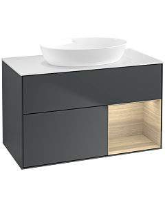 Villeroy und Boch Finion Villeroy und Boch FA21PCHG 100cm, plaque de recouvrement blanc mat, étagères Oak Veneer , Midnight Blue Matt Lacquer