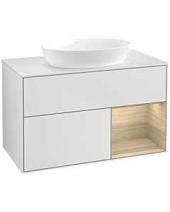 Villeroy und Boch Finion Waschtischunterschrank FA21PCMT 100cm, Abdeckplatte white matt, Regale Oak Veneer, White matt lacquer