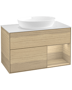 Villeroy und Boch Finion Waschtischunterschrank FA21PCPC 100cm, Abdeckplatte white matt, Regale Oak Veneer, Oak Veneer