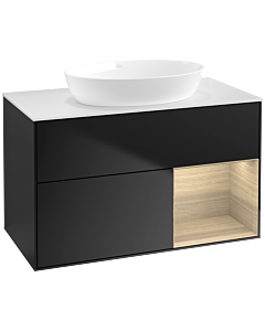 Villeroy und Boch Finion Villeroy und Boch FA21PCPD 100cm, plaque de recouvrement blanc mat, étagères Oak Veneer , laqué noir mat