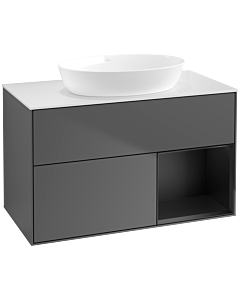 Villeroy und Boch Finion Waschtischunterschrank FA21PDGK 100cm, Abdeckplatte white matt, Regale Black matt lacquer, Anthracite matt