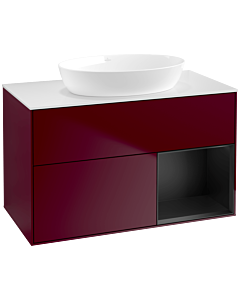 Villeroy und Boch Finion Waschtischunterschrank FA21PDHB 100cm, Abdeckplatte white matt, Regale Black matt lacquer, Peony Matt