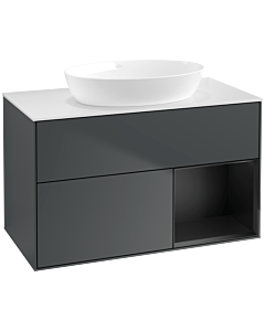 Villeroy und Boch Finion Waschtischunterschrank FA21PDHG 100cm, Abdeckplatte white matt, Regale Black matt lacquer, Midnight Blue Matt Lacquer