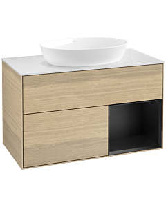 Villeroy und Boch Finion Villeroy und Boch FA21PDPC 100cm, plaque de recouvrement blanc mat, étagères laqué noir mat, Oak Veneer