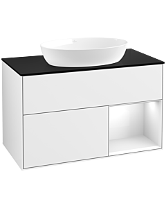 Villeroy und Boch Finion Waschtischunterschrank FA22GFGF 100cm, Abdeckplatte black matt, Regale Glossy white lacquer, Glossy white lacquer