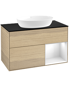 Villeroy und Boch Finion Waschtischunterschrank FA22GFPC 100cm, Abdeckplatte black matt, Regale Glossy white lacquer, Oak Veneer