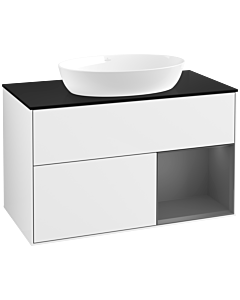 Villeroy und Boch Finion Waschtischunterschrank FA22GKGF 100cm, Abdeckplatte black matt, Regale Anthracite matt lacquer, Glossy white lacquer
