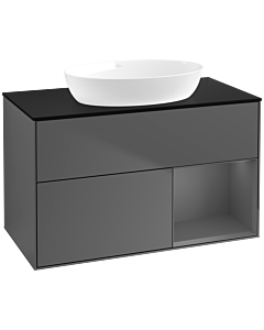 Villeroy und Boch Finion Waschtischunterschrank FA22GKGK 100cm, Abdeckplatte black matt, Regale Anthracite matt lacquer, Anthracite matt