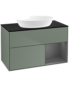 Villeroy und Boch Finion Villeroy und Boch FA22GKGM 100cm, plaque de recouvrement noir mat, étagères laqué mat anthracite, Olive Matt Lacquer