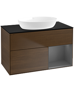 Villeroy und Boch Finion Villeroy und Boch FA22GKGN 100cm, plateau noir mat, étagères laqué mat anthracite, placage noyer