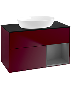 Villeroy und Boch Finion Waschtischunterschrank FA22GKHB 100cm, Abdeckplatte black matt, Regale Anthracite matt lacquer, Peony Matt