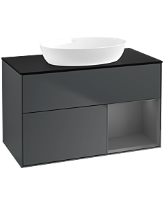 Villeroy und Boch Finion Villeroy und Boch FA22GKHG 100cm, plaque de recouvrement noir mat, étagères laqué anthracite mat, Midnight Blue Matt Lacquer