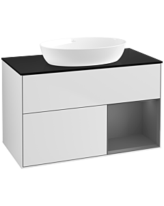 Villeroy und Boch Finion Waschtischunterschrank FA22GKMT 100cm, Abdeckplatte black matt, Regale Anthracite matt lacquer, White matt lacquer