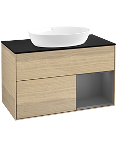 Villeroy und Boch Finion Waschtischunterschrank FA22GKPC 100cm, Abdeckplatte black matt, Regale Anthracite matt lacquer, Oak Veneer