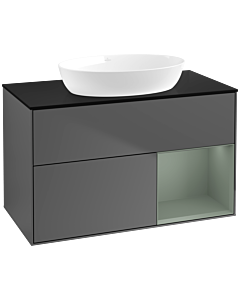 Villeroy und Boch Finion Waschtischunterschrank FA22GMGK 100cm, Abdeckplatte black matt, Regale Olive matt lacquer, Anthracite matt