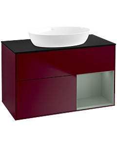 Villeroy und Boch Finion Waschtischunterschrank FA22GMHB 100cm, Abdeckplatte black matt, Regale Olive matt lacquer, Peony Matt