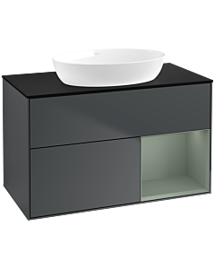 Villeroy und Boch Finion Waschtischunterschrank FA22GMHG 100cm, Abdeckplatte black matt, Regale Olive matt lacquer, Midnight Blue Matt Lacquer