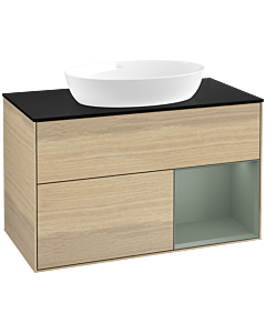Villeroy und Boch Finion Waschtischunterschrank FA22GMPC 100cm, Abdeckplatte black matt, Regale Olive matt lacquer, Oak Veneer