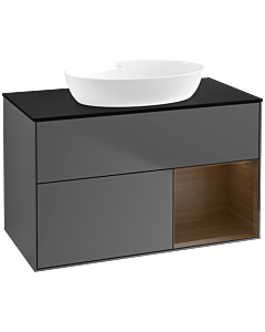 Villeroy und Boch Finion Waschtischunterschrank FA22GNGK 100cm, Abdeckplatte black matt, Regale Walnut Veneer, Anthracite matt