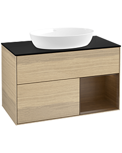 Villeroy und Boch Finion Waschtischunterschrank FA22GNPC 100cm, Abdeckplatte black matt, Regale Walnut Veneer, Oak Veneer
