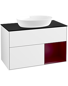 Villeroy und Boch Finion Villeroy und Boch FA22HBGF 100cm, plaque de recouvrement noir mat, étagères Peony laqué mat, laqué blanc brillant