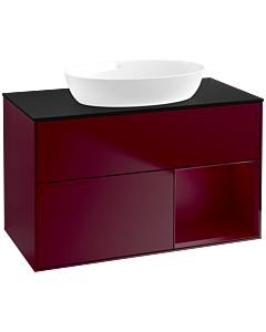 Villeroy und Boch Finion Villeroy und Boch FA22HBHB 100cm, plaque de recouvrement noir mat, étagères Peony laqué mat, Peony Matt