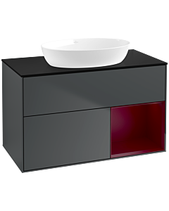 Villeroy und Boch Finion Waschtischunterschrank FA22HBHG 100cm, Abdeckplatte black matt, Regale Peony matt lacquer, Midnight Blue Matt Lacquer