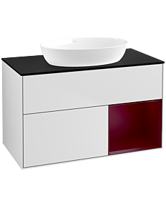 Villeroy und Boch Finion Villeroy und Boch FA22HBMT 100cm, plaque de recouvrement noir mat, étagères Peony laqué mat, laqué blanc mat