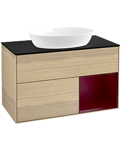 Villeroy und Boch Finion Waschtischunterschrank FA22HBPC 100cm, Abdeckplatte black matt, Regale Peony matt lacquer, Oak Veneer