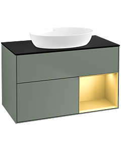 Villeroy und Boch Finion Villeroy und Boch FA22HFGM 100cm, plaque de recouvrement noir mat, étagères laqué mat or, Olive Matt Lacquer