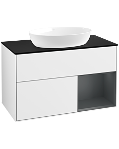 Villeroy und Boch Finion Waschtischunterschrank FA22HGGF 100cm, Abdeckplatte black matt, Regale Midnight matt lacquer, Glossy white lacquer