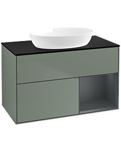 Villeroy und Boch Finion Waschtischunterschrank FA22HGGM 100cm, Abdeckplatte black matt, Regale Midnight matt lacquer, Olive Matt Lacquer