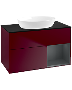 Villeroy und Boch Finion Villeroy und Boch FA22HGHB 100cm, plaque de recouvrement noire mate, étagères laqué mat Midnight, Peony Matt