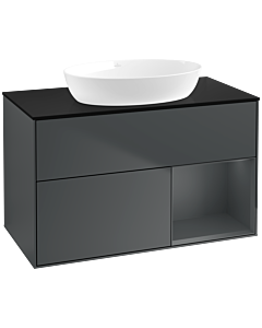 Villeroy und Boch Finion Villeroy und Boch FA22HGHG 100cm, plaque de recouvrement noir mat, étagères laqué mat Midnight, Midnight Blue Matt Lacquer