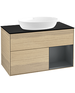 Villeroy und Boch Finion Waschtischunterschrank FA22HGPC 100cm, Abdeckplatte black matt, Regale Midnight matt lacquer, Oak Veneer