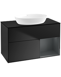 Villeroy und Boch Finion Villeroy und Boch FA22HGPD 100cm, plaque de recouvrement noir mat, étagères laqué mat Midnight, laqué noir mat