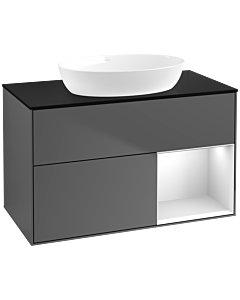 Villeroy und Boch Finion Waschtischunterschrank FA22MTGK 100cm, Abdeckplatte black matt, Regale White matt lacquer, Anthracite matt