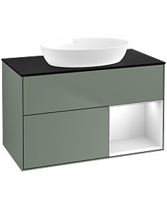 Villeroy und Boch Finion Waschtischunterschrank FA22MTGM 100cm, Abdeckplatte black matt, Regale White matt lacquer, Olive Matt Lacquer