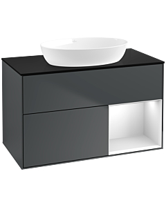 Villeroy und Boch Finion Waschtischunterschrank FA22MTHG 100cm, Abdeckplatte black matt, Regale White matt lacquer, Midnight Blue Matt Lacquer