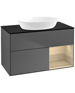 Villeroy und Boch Finion Waschtischunterschrank FA22PCGK 100cm, Abdeckplatte black matt, Regale Oak Veneer, Anthracite matt