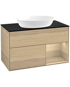 Villeroy und Boch Finion Waschtischunterschrank FA22PCPC 100cm, Abdeckplatte black matt, Regale Oak Veneer, Oak Veneer