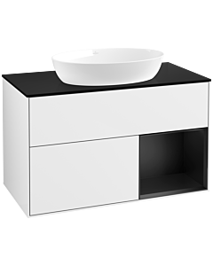 Villeroy und Boch Finion Villeroy und Boch FA22PDGF 100cm, plaque de recouvrement noir mat, étagères laqué noir mat, laqué blanc brillant