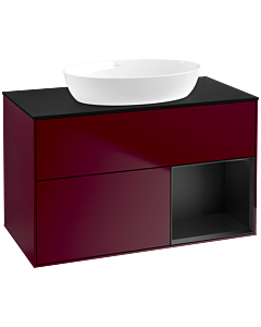 Villeroy und Boch Finion Waschtischunterschrank FA22PDHB 100cm, Abdeckplatte black matt, Regale Black matt lacquer, Peony Matt