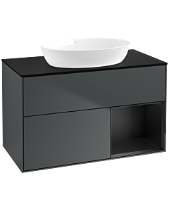Villeroy und Boch Finion Villeroy und Boch FA22PDHG 100cm, plaque de recouvrement noir mat, étagères laqué noir mat, Midnight Blue Matt Lacquer
