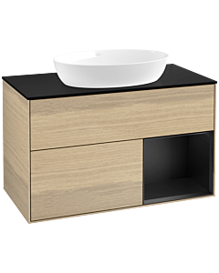 Villeroy und Boch Finion Waschtischunterschrank FA22PDPC 100cm, Abdeckplatte black matt, Regale Black matt lacquer, Oak Veneer