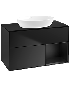 Villeroy und Boch Finion Villeroy und Boch FA22PDPD 100cm, plaque de recouvrement noir mat, étagères laqué noir mat, laqué noir mat